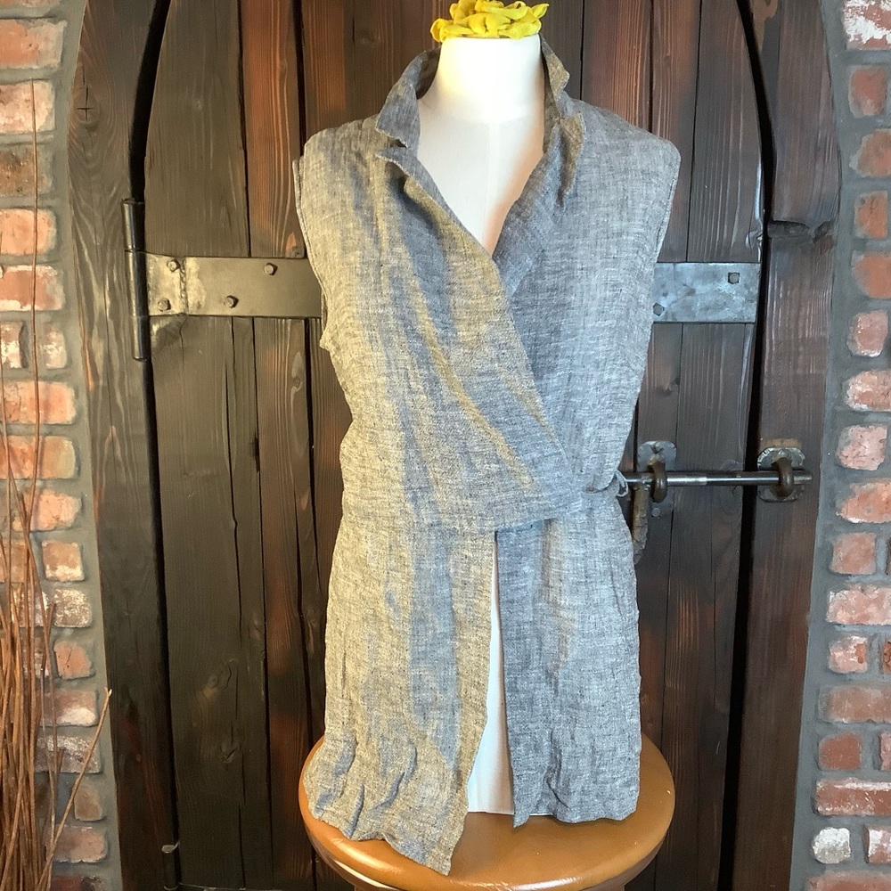 Jean Paul linen sleeveless wrap collar top 8